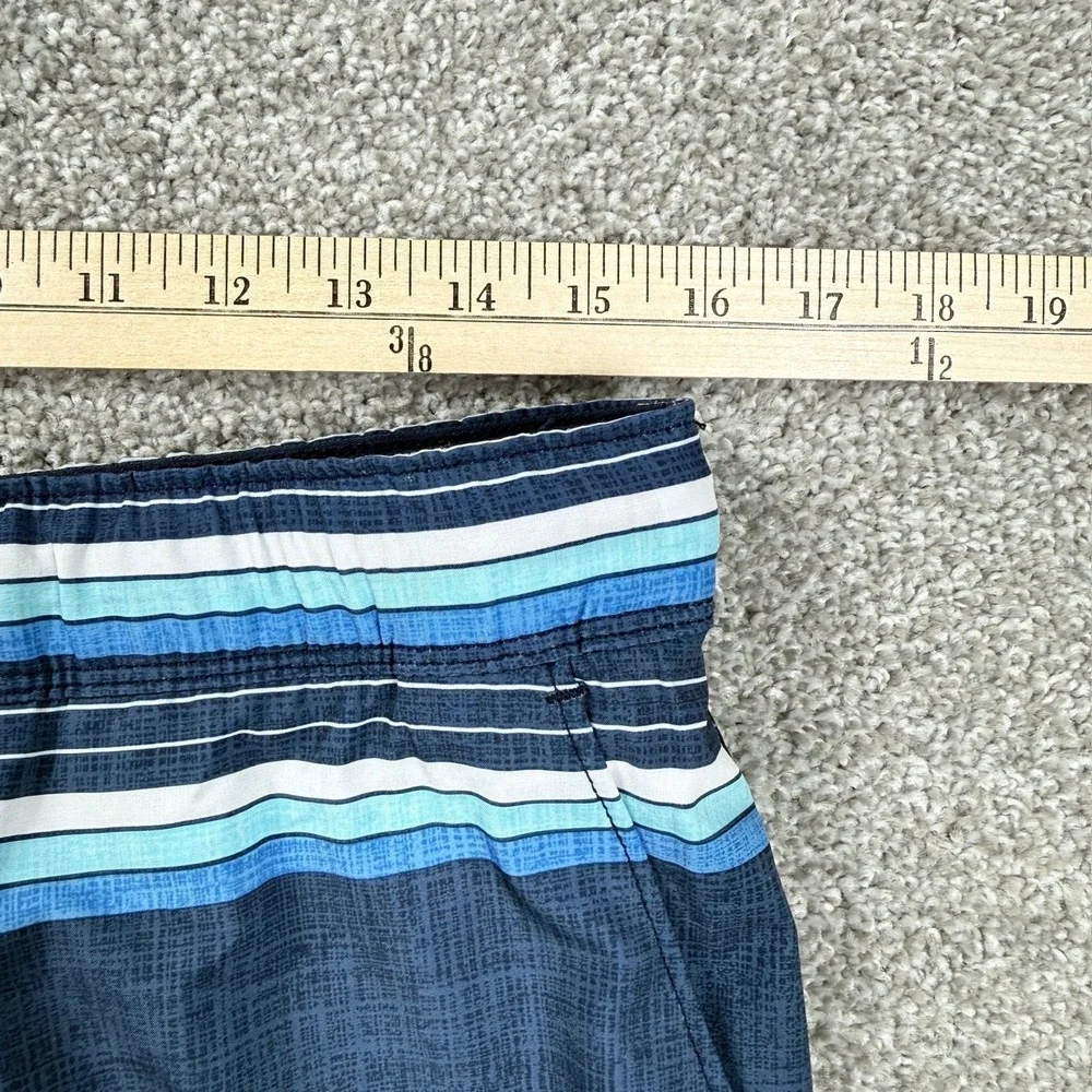 Speedo Mens Small Board Shorts‎ Blue Striped Swim Trunks Stretch Zip Pocket